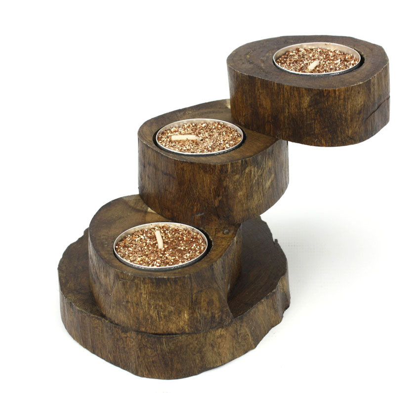 Teak candle holder - 3 step, Thailand - farangshop-co