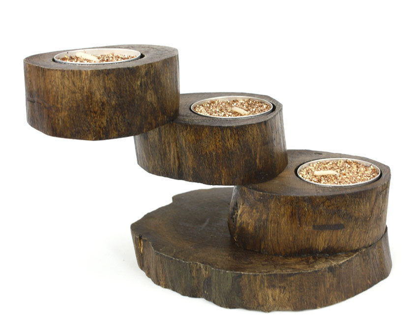 Teak candle holder - 3 step, Thailand - farangshop-co
