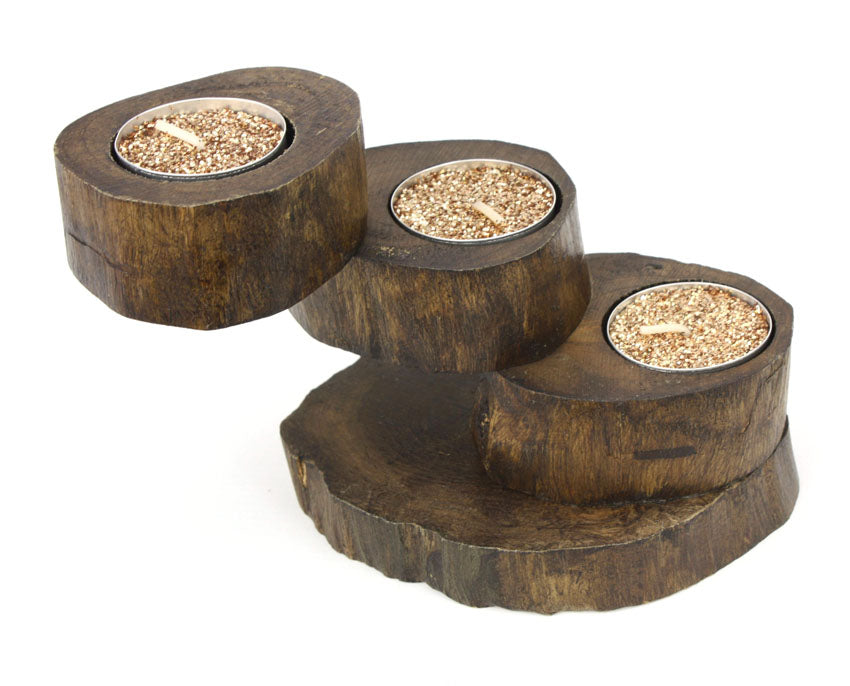 Teak candle holder - 3 step, Thailand - farangshop-co