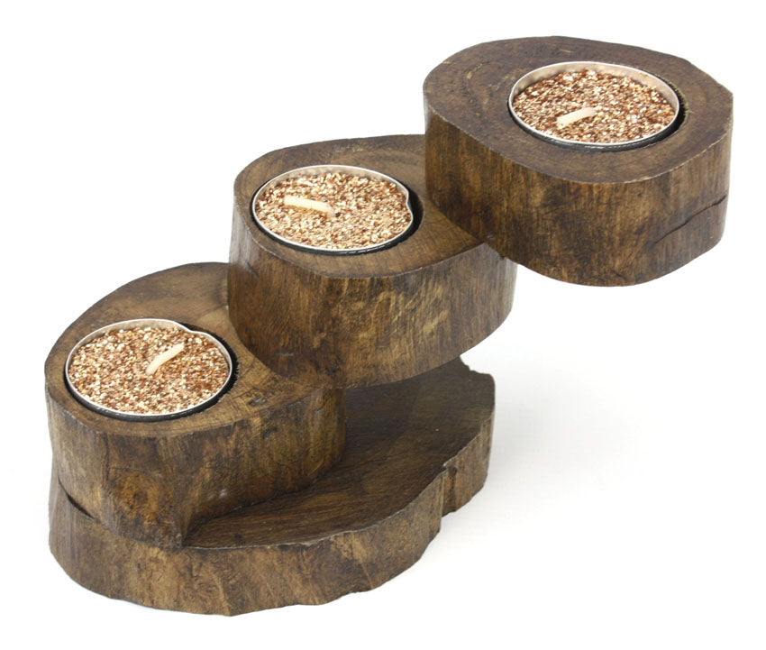 Teak candle holder - 3 step, Thailand - farangshop-co