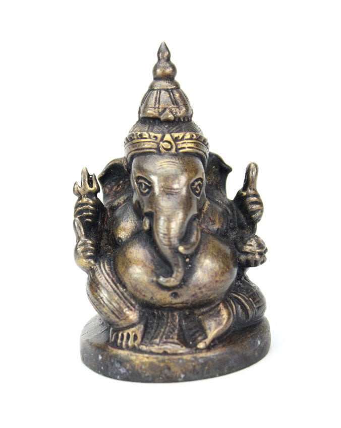 Medium Brass Metal Seated Ganesh Statues - Amulets, 5cm - 9cm high, Selection to Choose from - farangshop-co