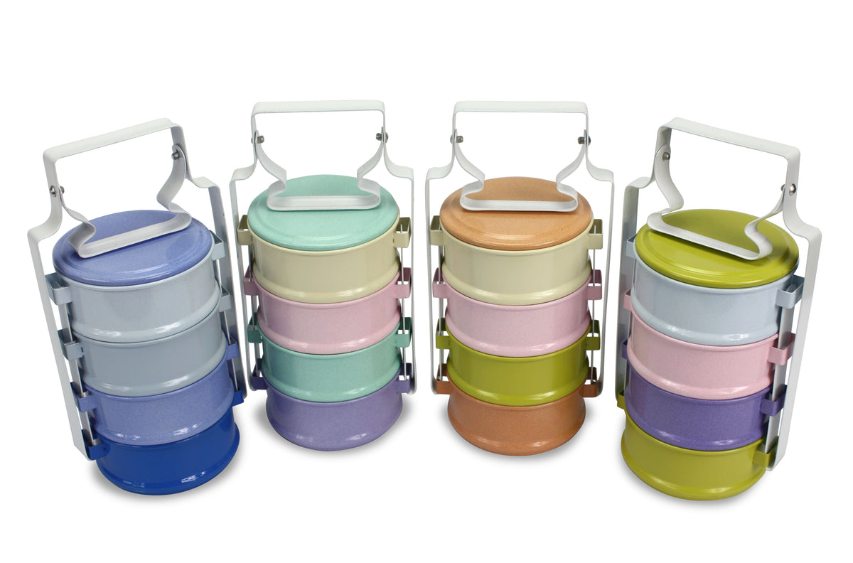 Colourful Thai Tiffin Pinto Food Carrier Lunch Set, 4 x 11cm, Mixed colours - farangshop-co