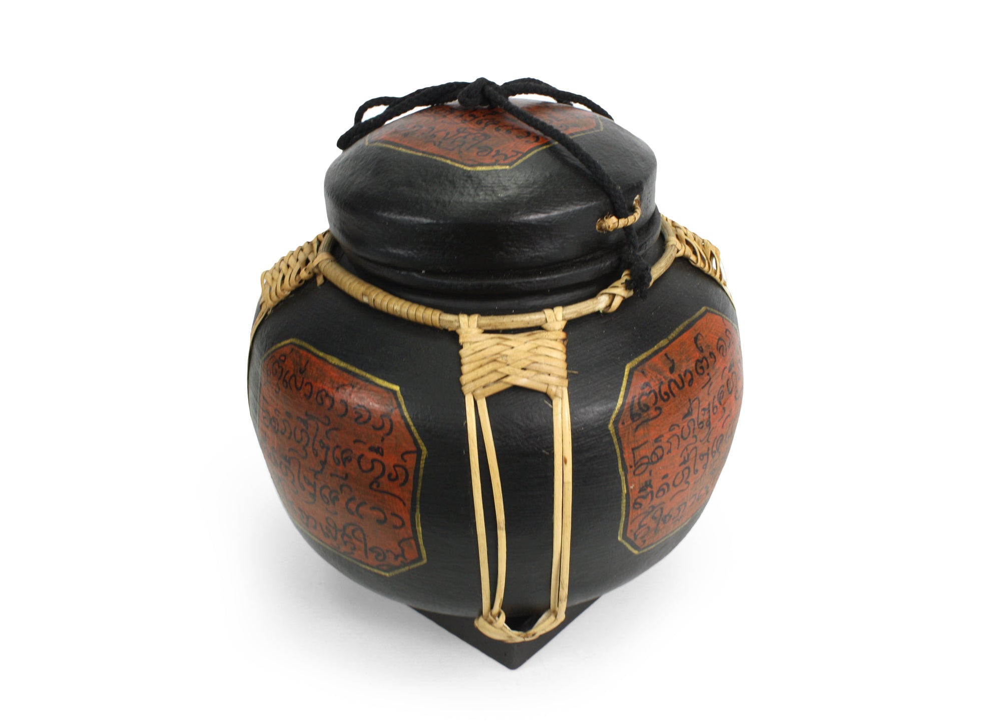 Rice seed box - Large Spherical Box, 28cm high, Lanna style, Black - farangshop-co