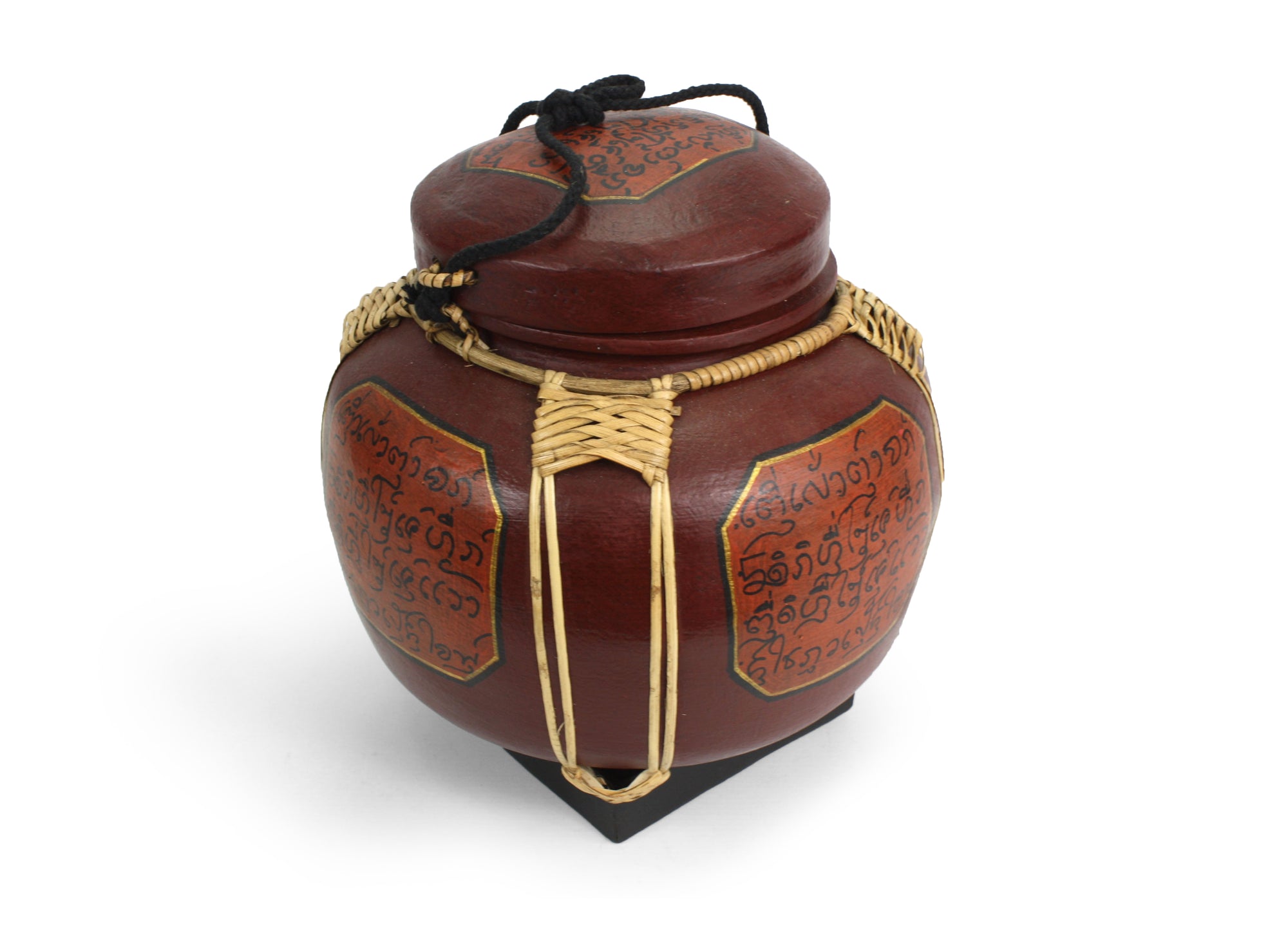 Rice seed box - Large Spherical Box, 28cm high, Lanna style, Reddish Brown - farangshop-co