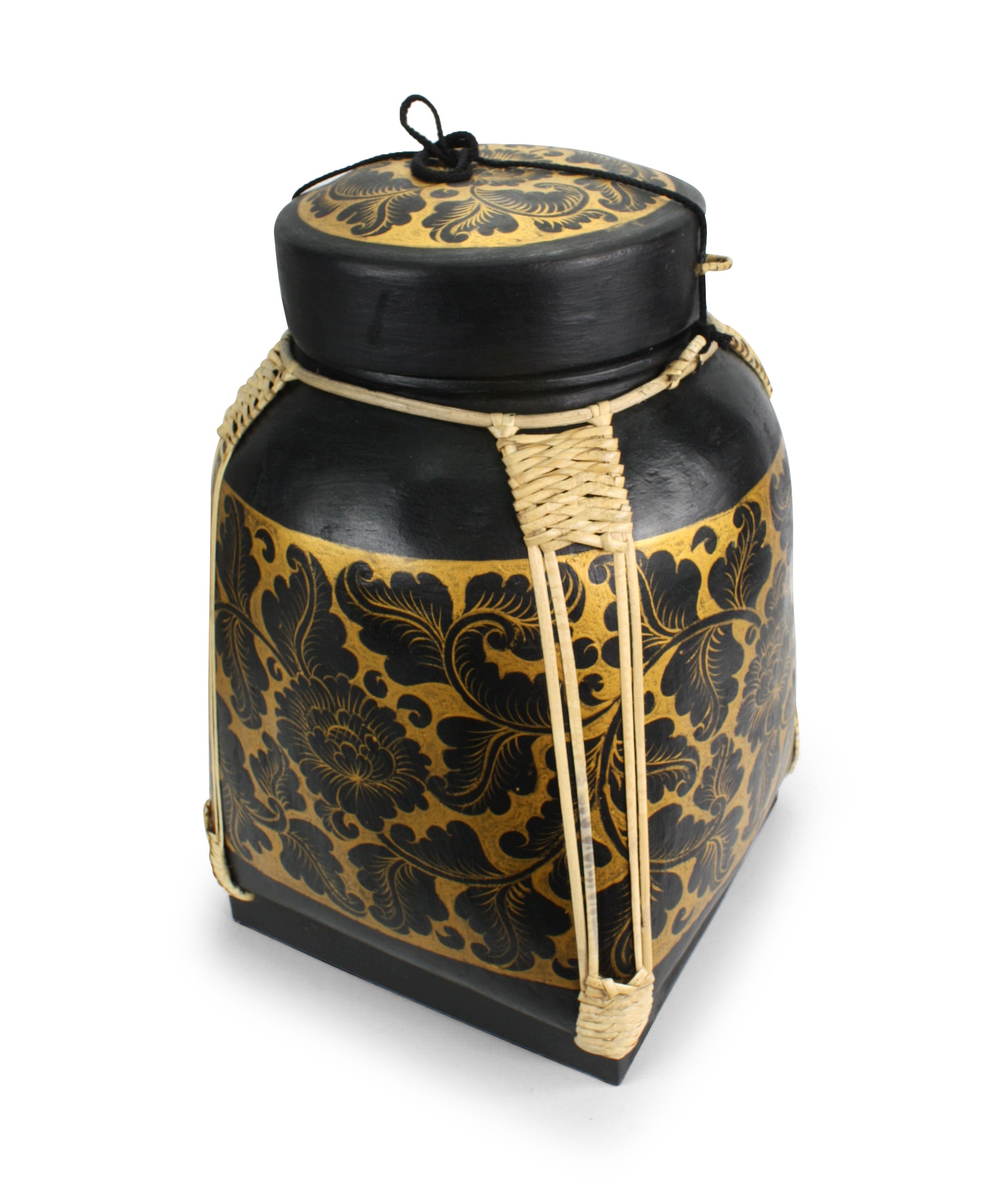 XXL Rice seed box - Extra Extra Large Lacquered Bamboo Basket, 52cm high, BLKGLD05 - farangshop-co