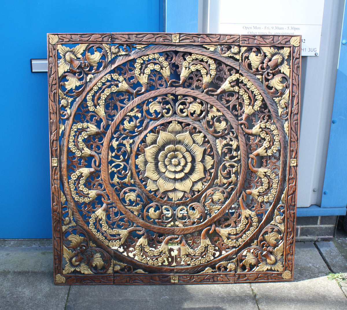 Large Thai Teak Woodcarved Wall Panel, 122cm x 120cm