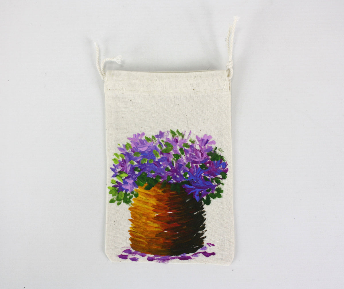 Handmade cotton drawstring pouch, handpainted in Thailand - farangshop-co