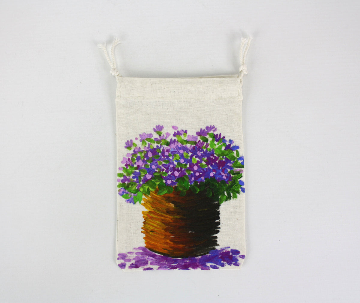 Handmade cotton drawstring pouch, handpainted in Thailand - farangshop-co