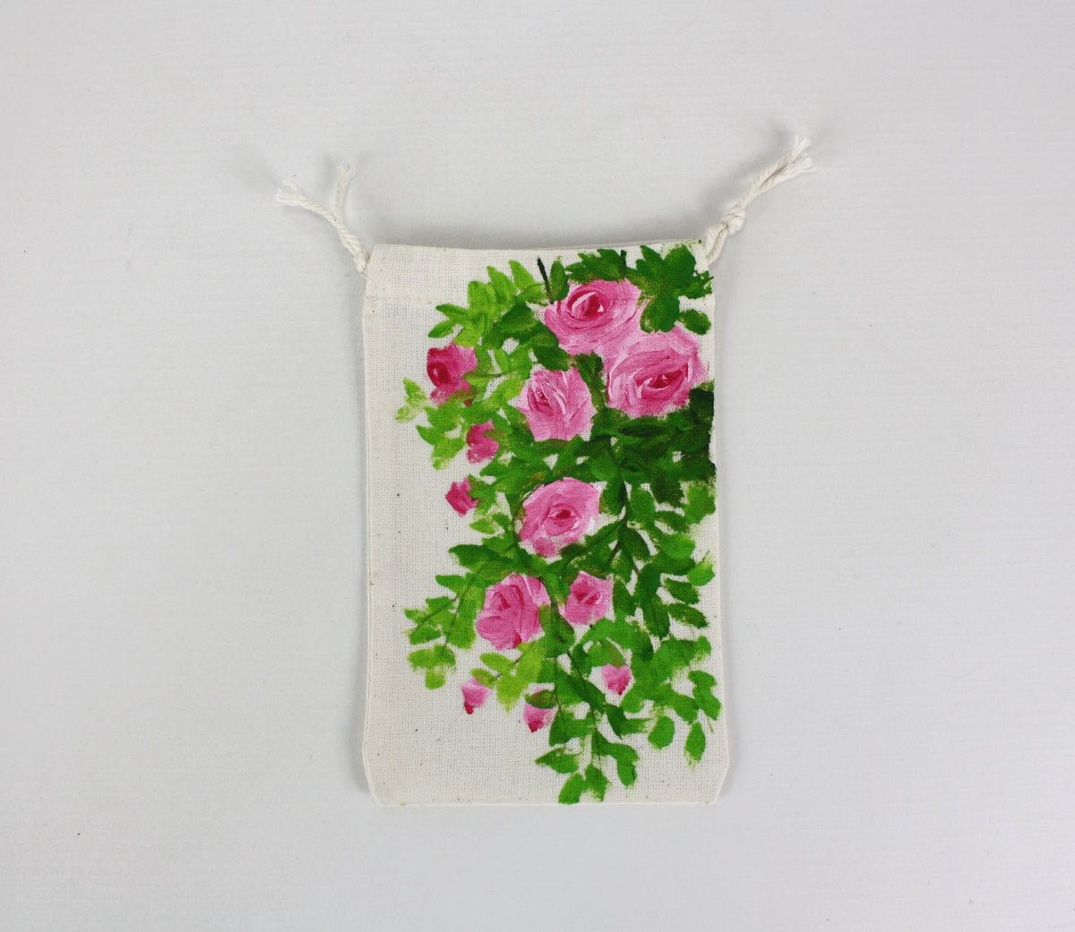 Handmade cotton drawstring pouch, handpainted in Thailand - farangshop-co
