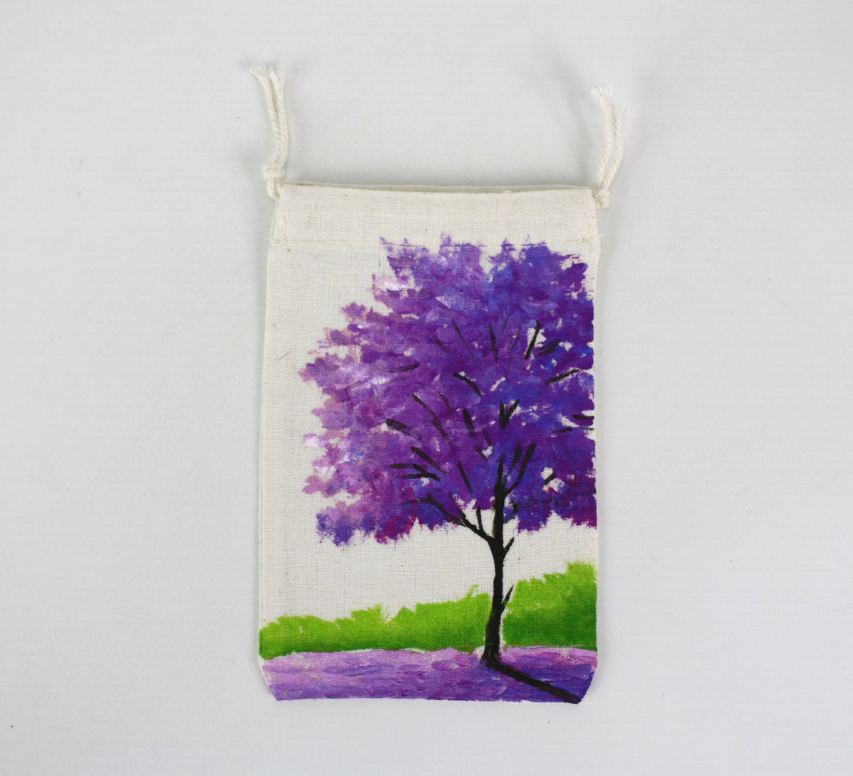 Handmade cotton drawstring pouch, handpainted in Thailand - farangshop-co