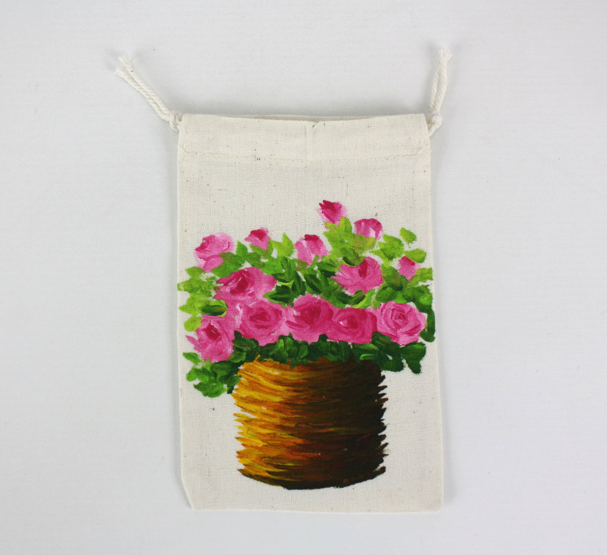 Handmade cotton drawstring pouch, handpainted in Thailand - farangshop-co