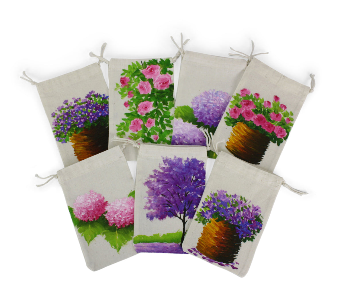 Handmade cotton drawstring pouch, handpainted in Thailand - farangshop-co
