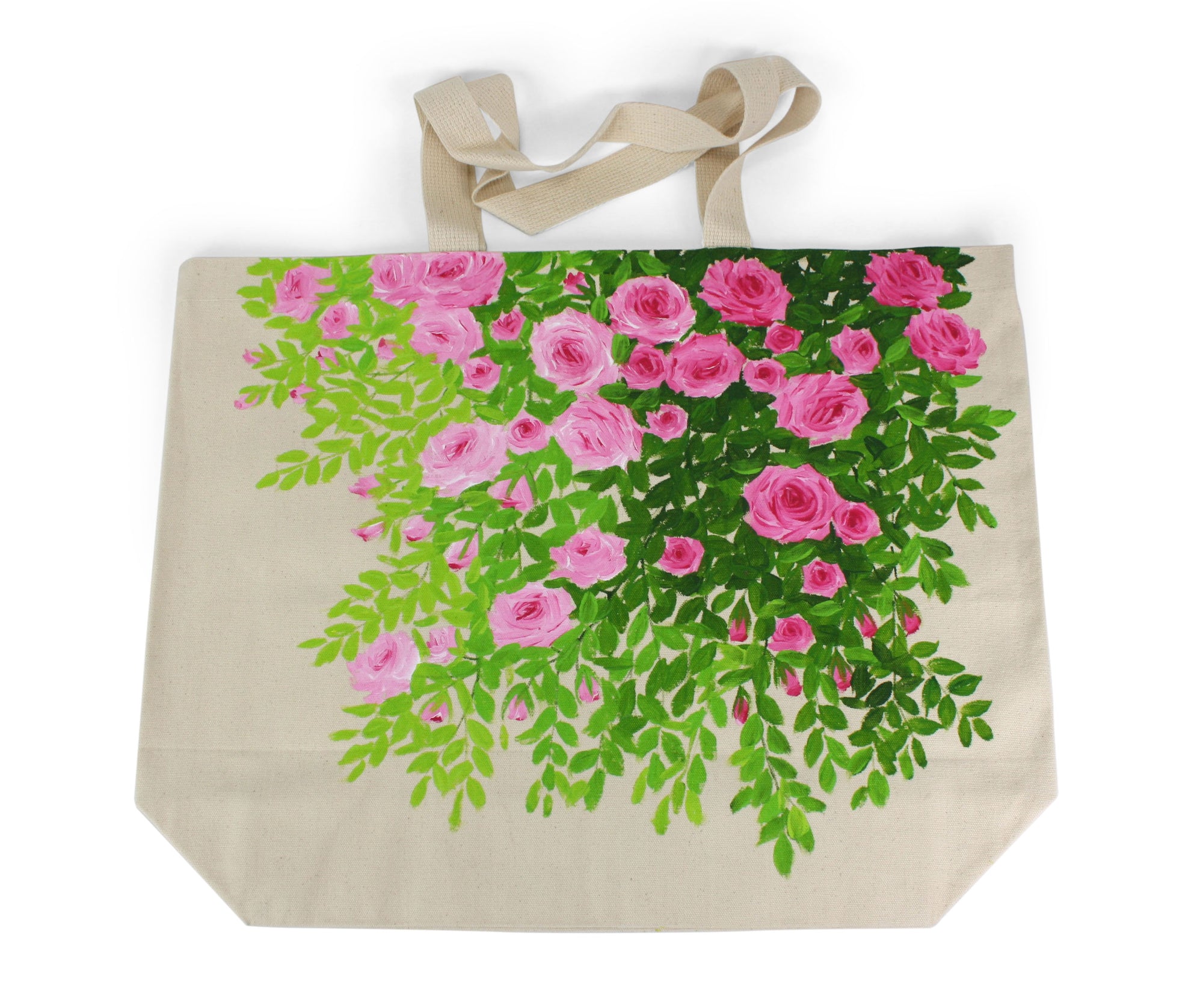 55cm Handmade canvas shopping bag, tote bag, extra large size, handpainted in Thailand - farangshop-co