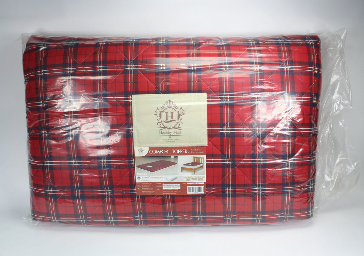 Thai Fold Mattress, Spare Bed, Red Tartan Pattern, 185cm x 92cm. - farangshop-co