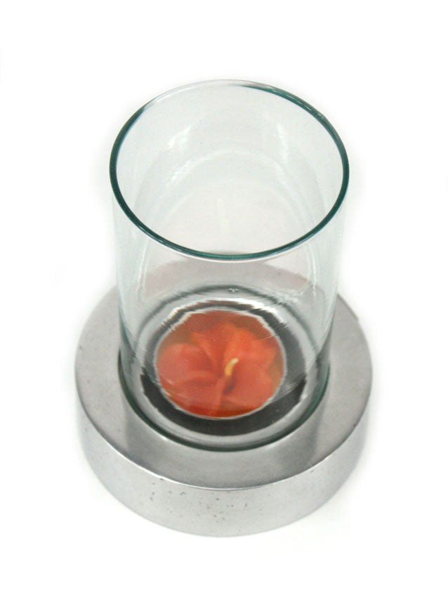 Aluminium candle holder with glass - farangshop-co