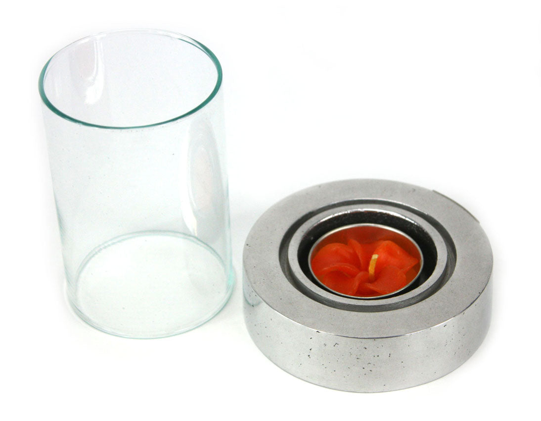 Aluminium candle holder with glass - farangshop-co