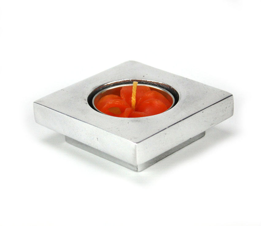 Aluminium candle holder simple square base - Thailand - farangshop-co