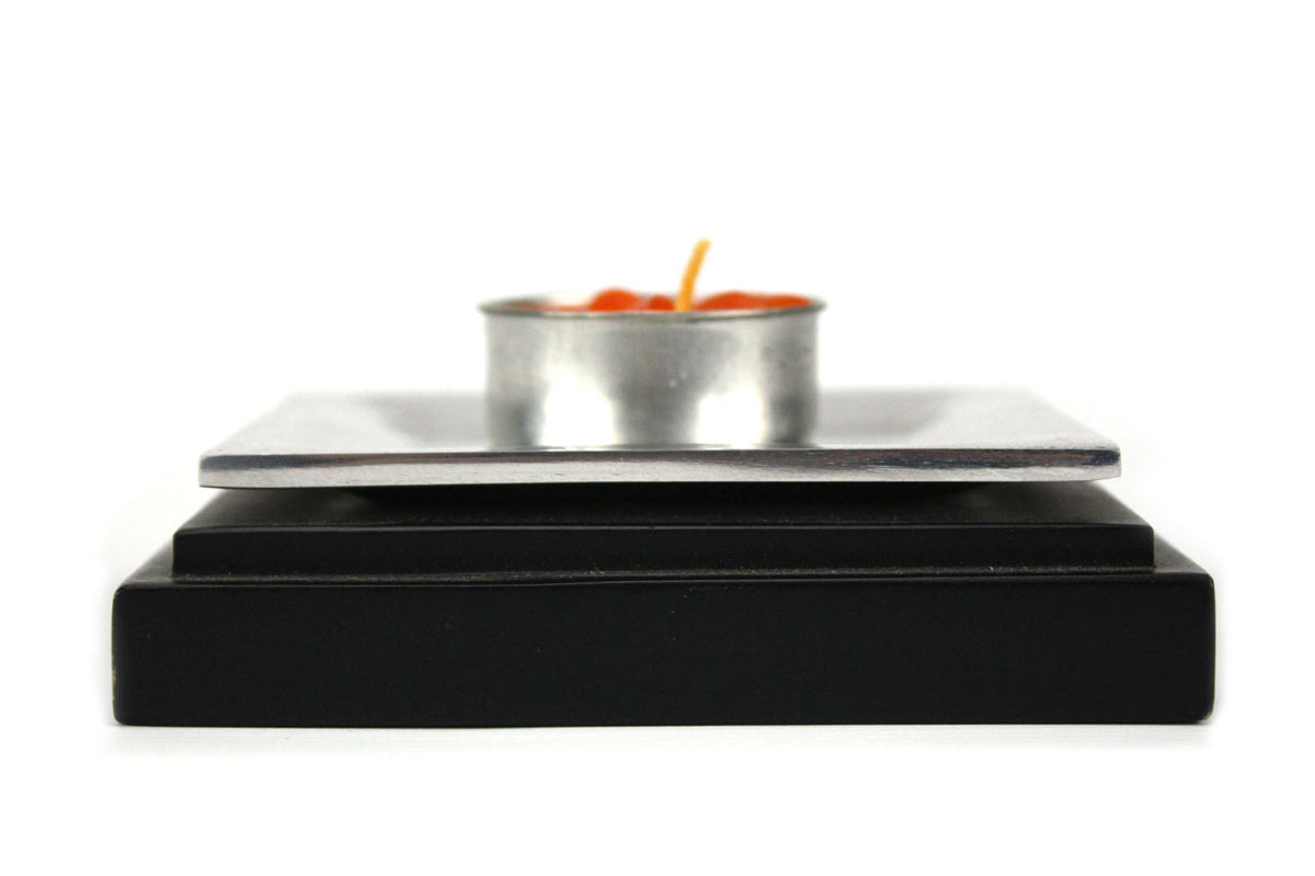Aluminium candle holder with glass - square - farangshop-co