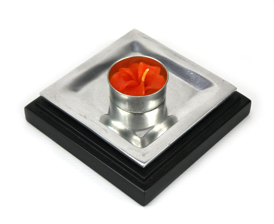 Aluminium candle holder with glass - square - farangshop-co