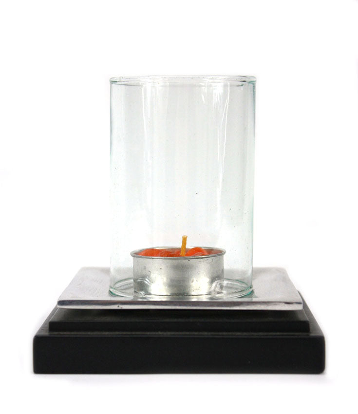 Aluminium candle holder with glass - square - farangshop-co