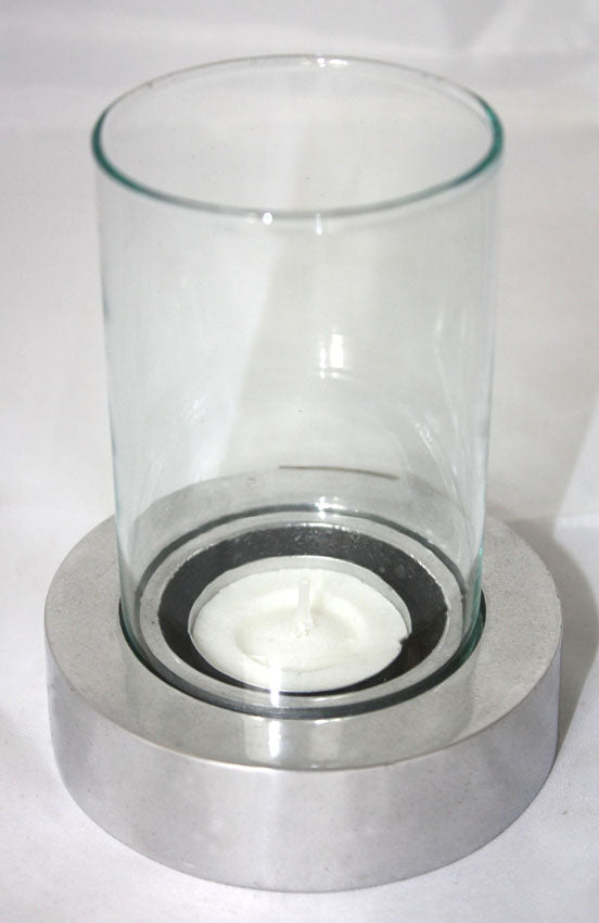 Aluminium candle holder with glass - farangshop-co