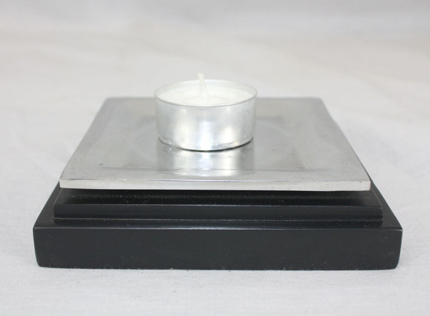 Aluminium candle holder with glass - square - farangshop-co