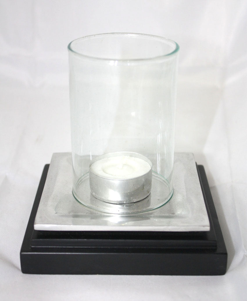 Aluminium candle holder with glass - square - farangshop-co