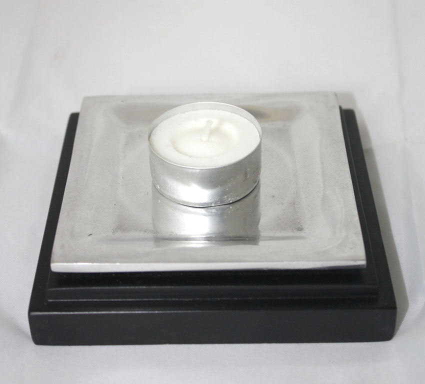 Aluminium candle holder with glass - square - farangshop-co