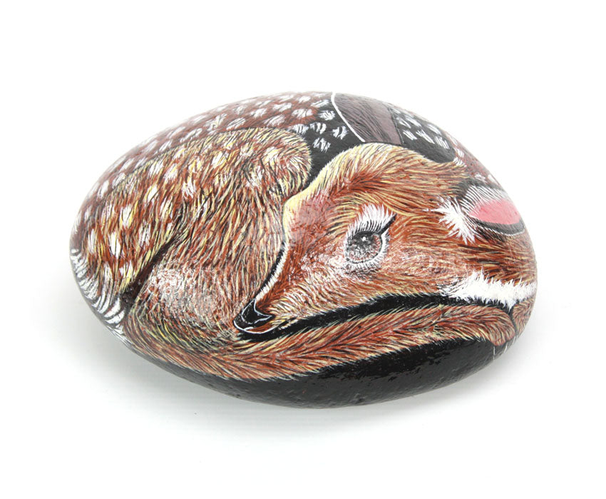 Hand painted fawn (baby deer) on rock - farangshop-co