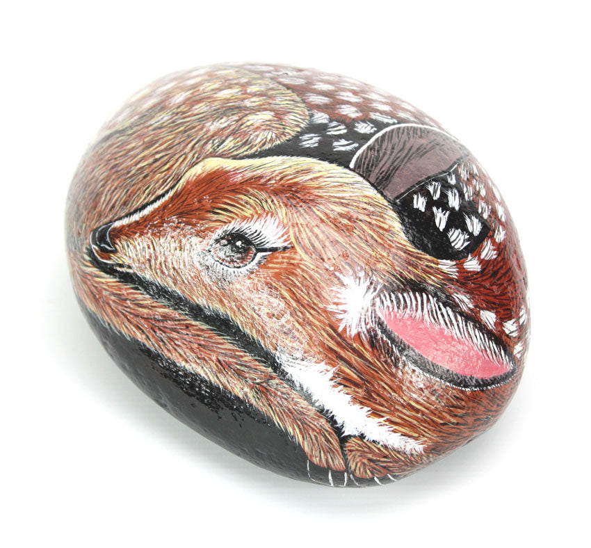 Hand painted fawn (baby deer) on rock - farangshop-co