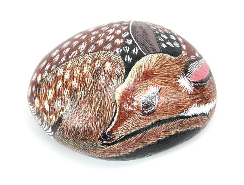 Hand painted fawn (baby deer) on rock - farangshop-co