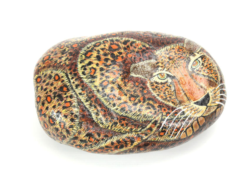 Hand painted leopard on rock - farangshop-co
