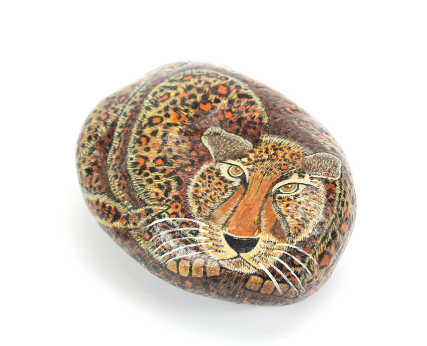 Hand painted leopard on rock - farangshop-co