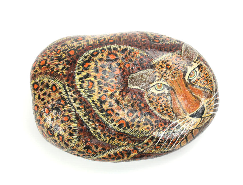 Hand painted leopard on rock - farangshop-co