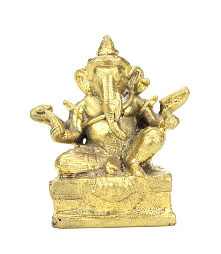 Medium Brass Metal Seated Ganesh Statues - Amulets, 5cm - 9cm high, Selection to Choose from - farangshop-co