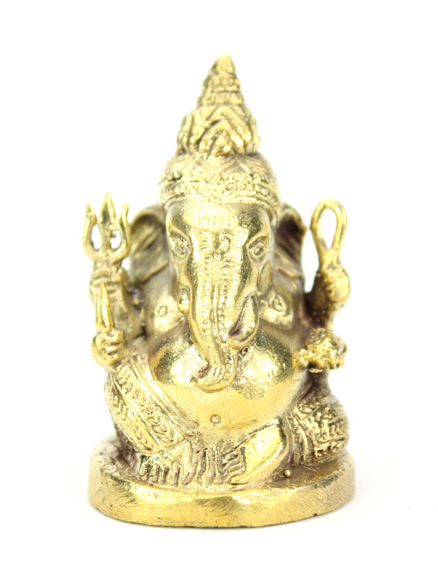 Medium Brass Metal Seated Ganesh Statues - Amulets, 5cm - 9cm high, Selection to Choose from - farangshop-co