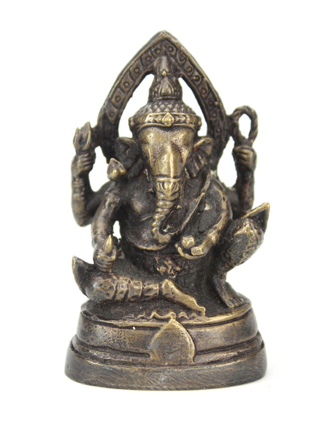 Medium Brass Metal Seated Ganesh Statues - Amulets, 5cm - 9cm high, Selection to Choose from - farangshop-co