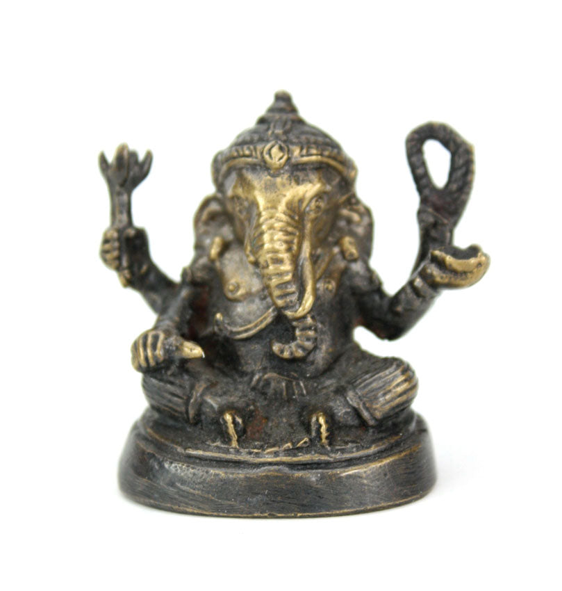 Medium Brass Metal Seated Ganesh Statues - Amulets, 5cm - 9cm high, Selection to Choose from - farangshop-co