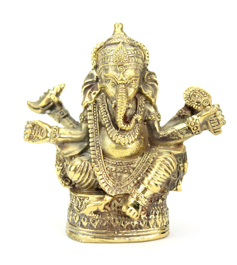 Medium Brass Metal Seated Ganesh Statues - Amulets, 5cm - 9cm high, Selection to Choose from - farangshop-co