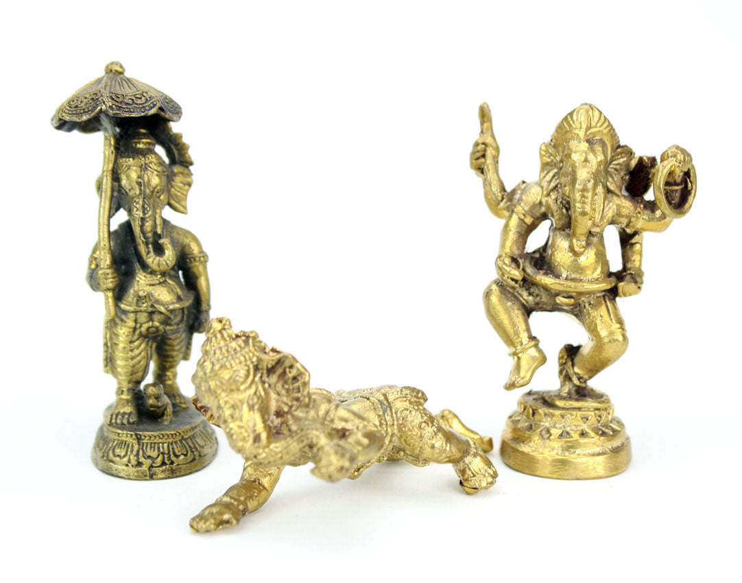 Medium Brass Metal Standing - Crawling Ganesh Statues - Amulets, 6 - 7cm high, Selection - farangshop-co