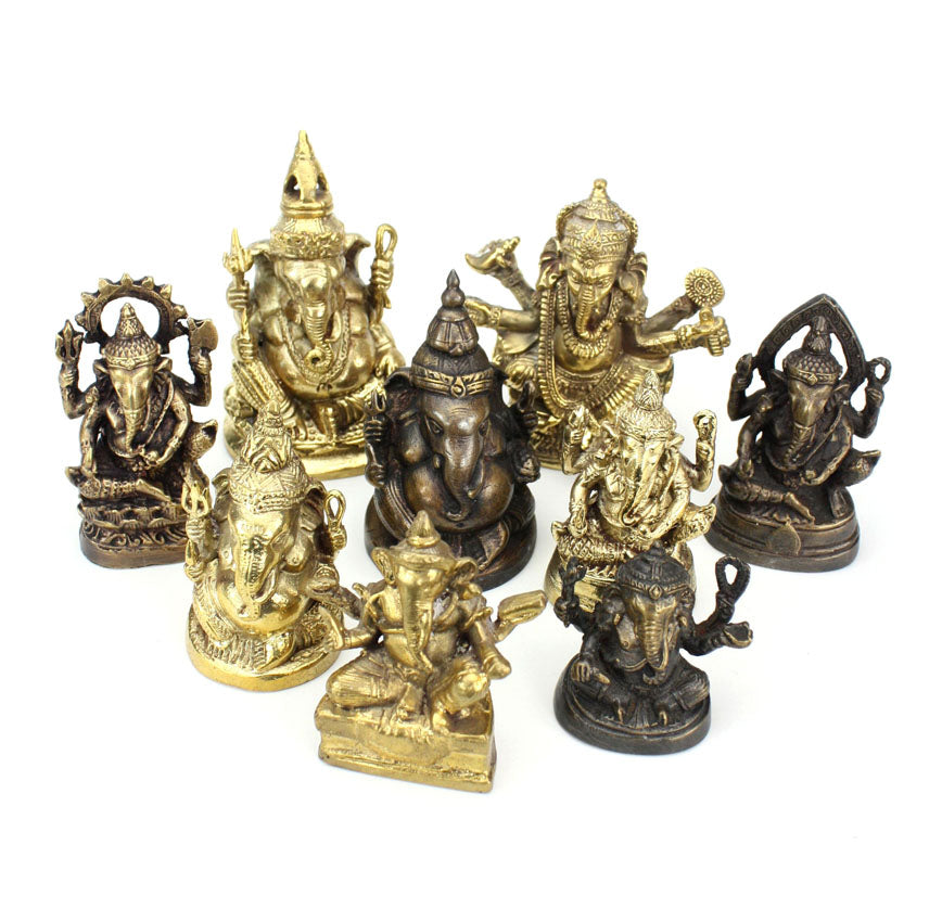 Medium Brass Metal Seated Ganesh Statues - Amulets, 5cm - 9cm high, Selection to Choose from - farangshop-co