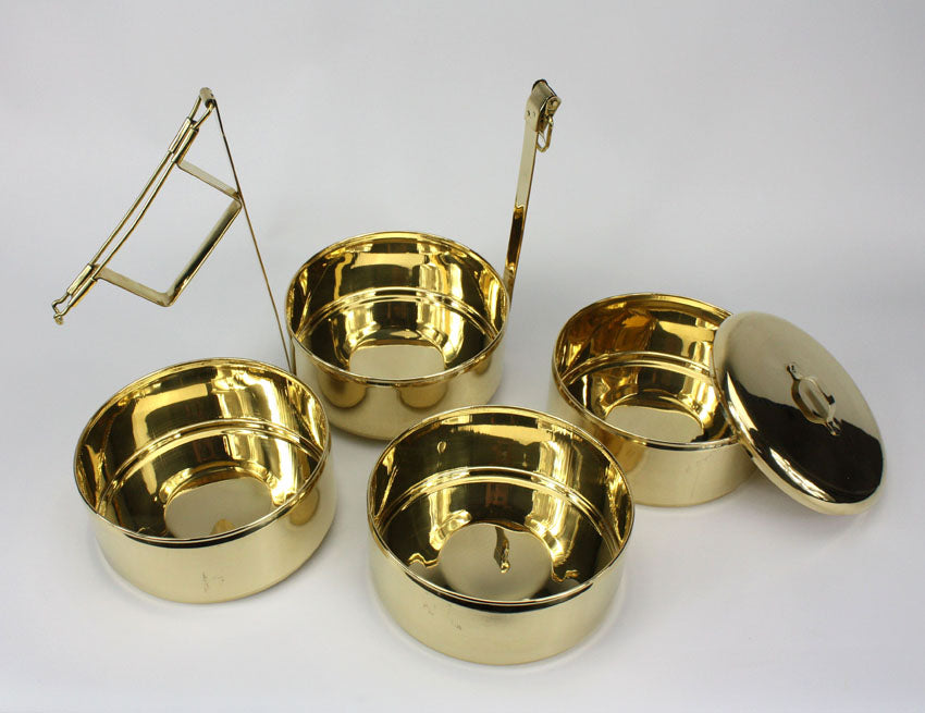 Thai Brass Food Carrier, Pinto Box, 4 bowls - farangshop-co