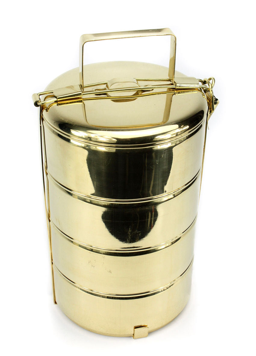 Thai Brass Food Carrier, Pinto Box, 4 bowls - farangshop-co