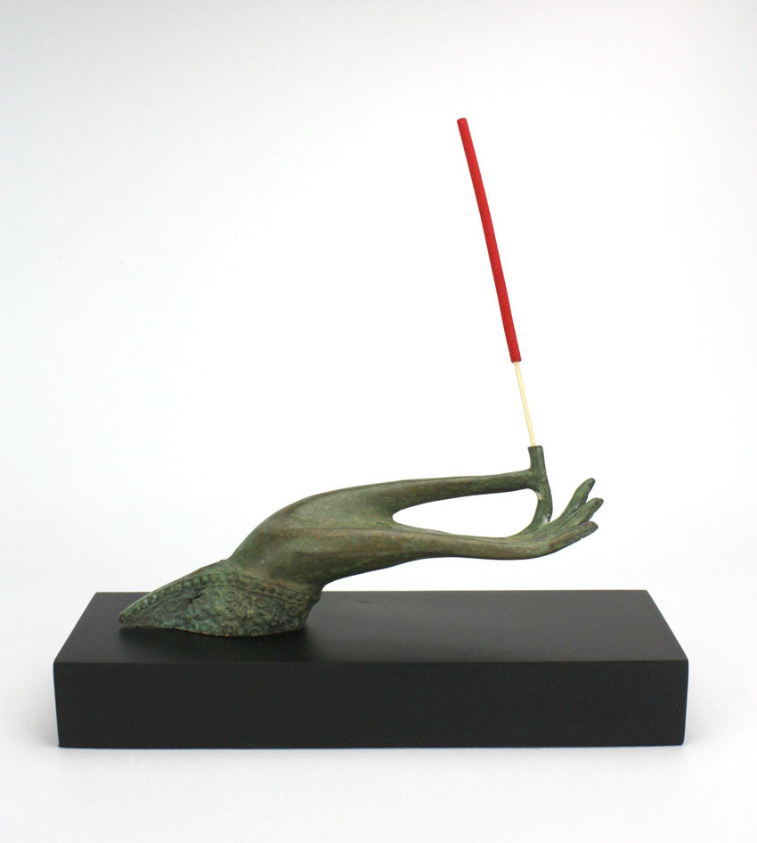 Raised Buddha hand incense or tealight candle holder - small bronze metal - farangshop-co