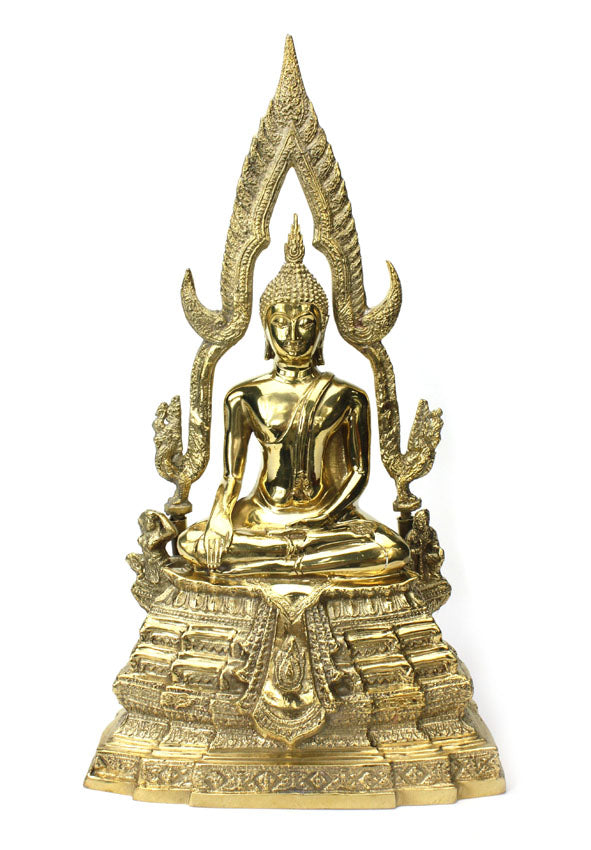 Thai metal Chinarat Buddha statue, gold finish, 36cm high, CM6044 - farangshop-co