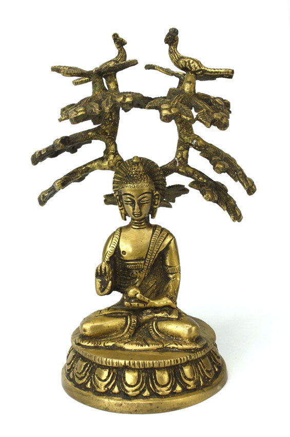 Indian Buddha under the Bodhi tree statue, gold finish, 18cm high, CM6060 - farangshop-co