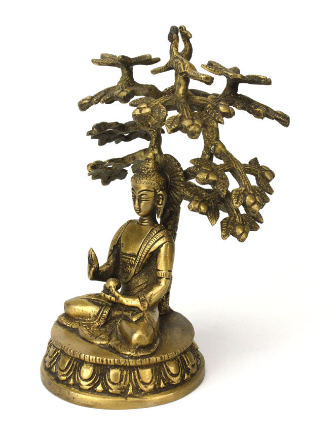 Indian Buddha under the Bodhi tree statue, gold finish, 18cm high, CM6060 - farangshop-co