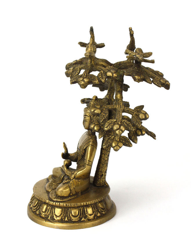 Indian Buddha under the Bodhi tree statue, gold finish, 18cm high, CM6060 - farangshop-co