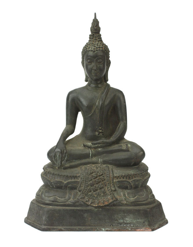 Thai Bronze Metal Seated Buddha Statue, Approx 24cm high, CM6067 - farangshop-co