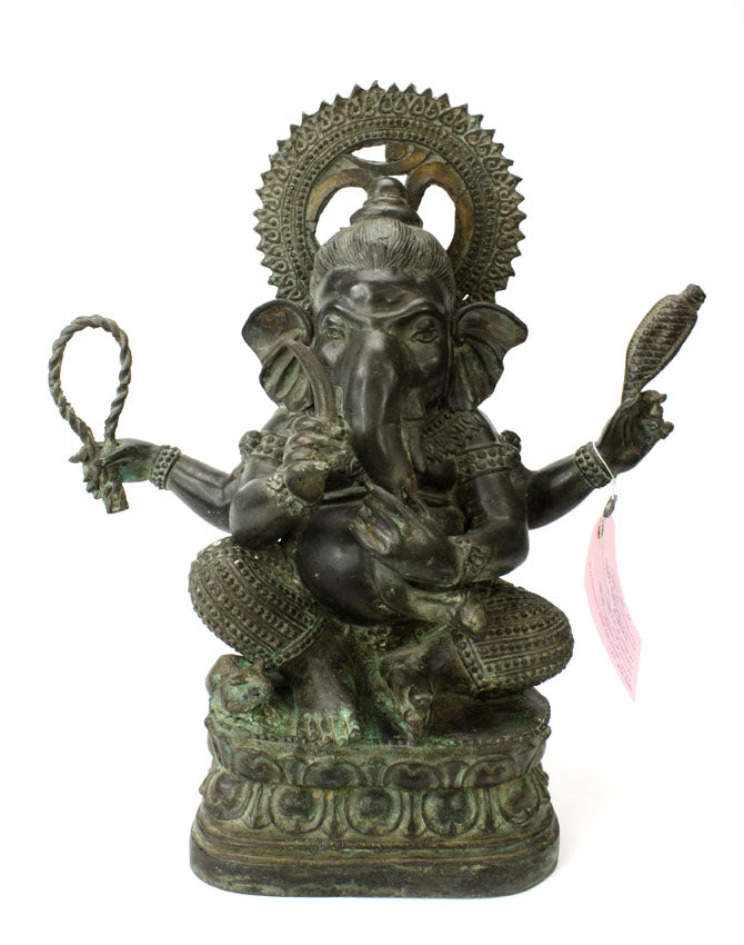 Large Bronze Metal Seated Ganesh Statue, 40cm high, GAN608 - farangshop-co